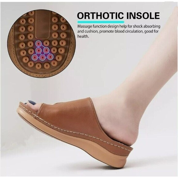 NEW Tan Sandals ASIAN 43 US 10 Brown Slip On Sandals Toe Ring COMFORTABLE - Picture 7 of 11